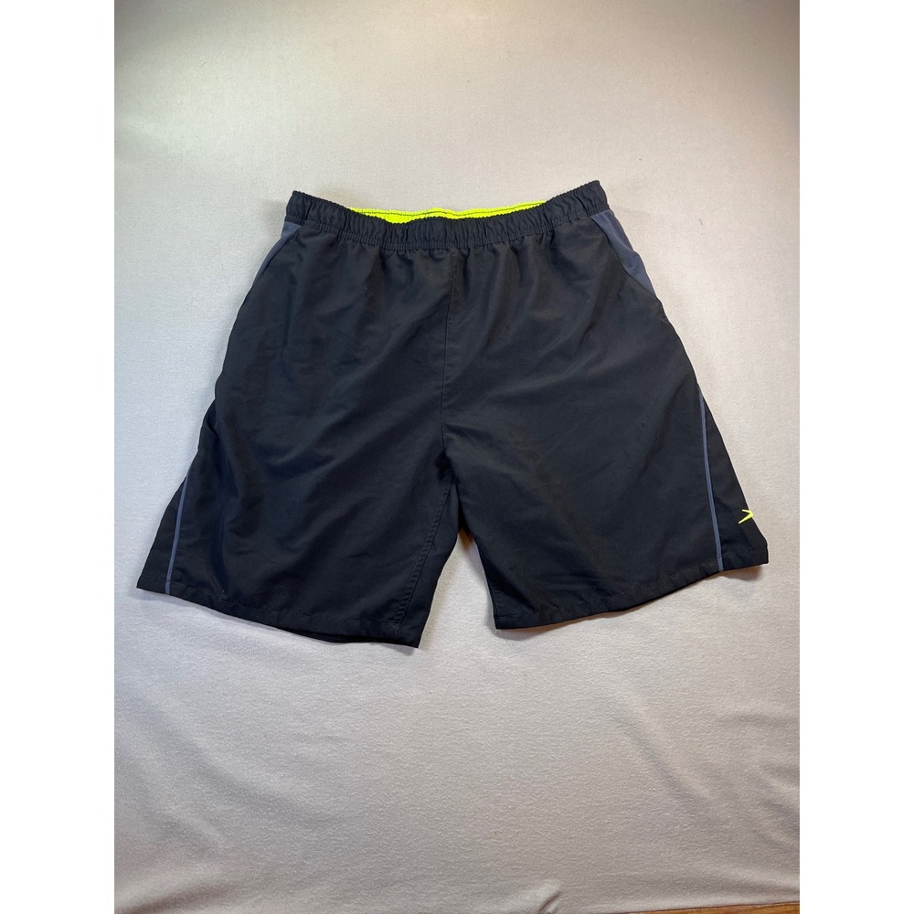 Speedo Swim Trunks Mens XL Black Neon Green Excellent Mesh Lined Board Shorts